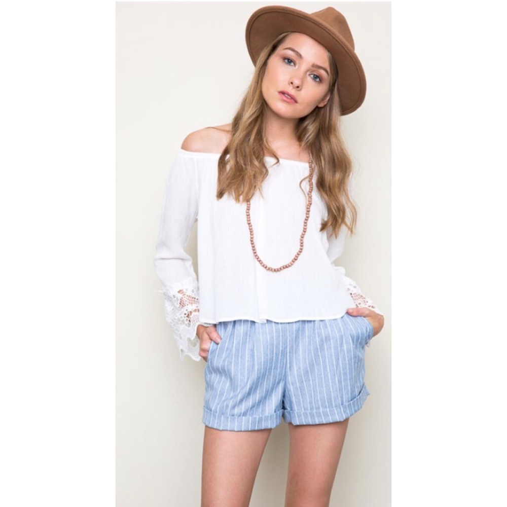 White Boho Off The Shoulder Crop Top